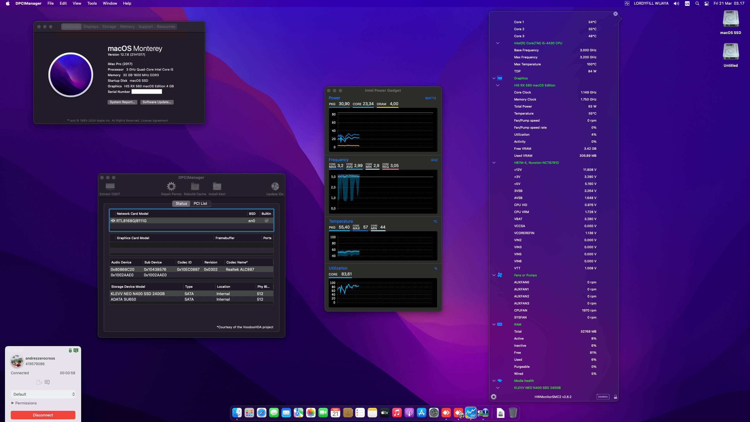 Success Hackintosh macOS Monterey 12.7.6 Build 21H1317 in Asus H87M-E + Intel Core i5 4430 + HIS RX 560